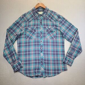 Vintage Stapleford Men's Blue Plaid Long Sleeve Button Up Western Shirt Sz Large